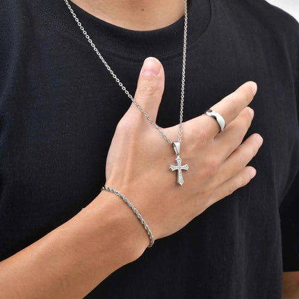 Set di Gioielli Hip Hop da Uomo 3 Pezzi, Ciondolo a Croce in Acciaio Inossidabile, Bracciale con Catena a Corda Intrecciata, Set di Gioielli Regalo per Papà, Figlio, Marito platinumshop