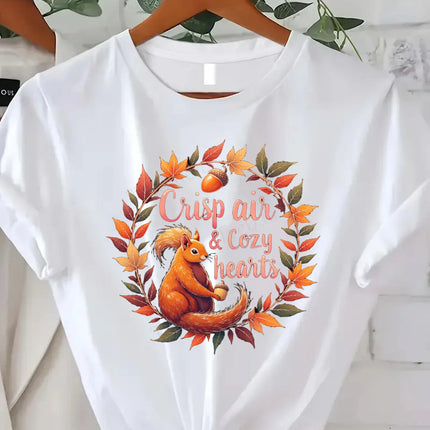 Comfortable Printed Women's T-shirt Thanksgiving Autumn Leaves T-shirt Women's Fall Seasonal Graphic T-shirt