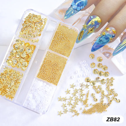 Ocean Starfish Shell Nail Charms Golden Silver Metal Nail Art Decoration 3D Nail Rivet Metallic Slice DIY Manicure Nail PartsY2K