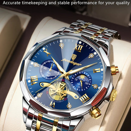 POEDAGAR Orologio da uomo di lusso Top originale impermeabile cronografo luminoso orologio da polso da uomo al quarzo in acciaio inossidabile orologi da uomo Reloj platinumshop