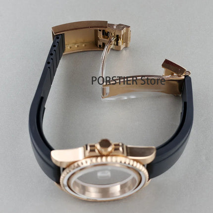 Rose Gold Men Watch Cases Rubber Strap 100 waterproof For NH34 NH35 NH36 movement 28.5mm Dial GMT YACHT-MASTER Case High quality
