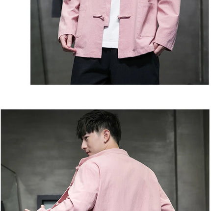 Camicie da uomo stile cinese retrò lino cotone tinta unita vestito Tang top cardigan uomo casual Kung Fu Tai Chi camicette da uomo abbigliamento