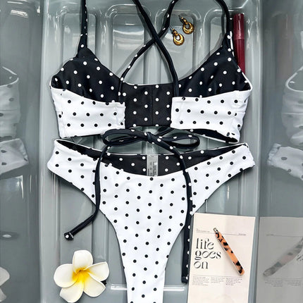 Nuovo Costume da Bagno Bikini a Pois Mini Micro Thong da Donna, Set Due Pezzi K7854 (XS-L) PlatiNum