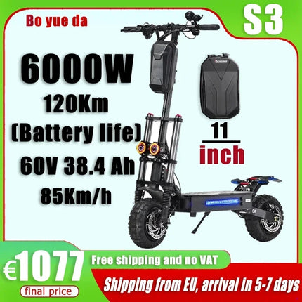 BOYUEDA S5 Scooter Elettrico 6000W Motore 60V38AH Batteria 120KM Gamma 85KM/H Velocità NFC Smart App Luci RGB Off-road E Scooter