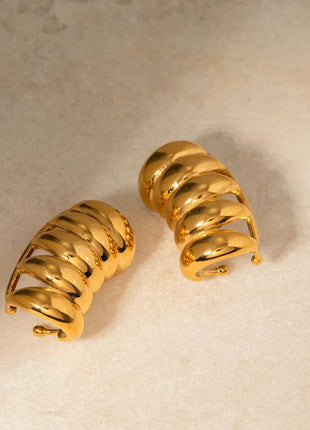 Orecchini a Perno Geometrici a Forma di C Multistrato Placcati in Oro 18K, Antiruggine, in Acciaio Inossidabile per Donne platinumshop