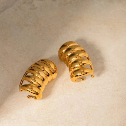 Orecchini a Perno Geometrici a Forma di C Multistrato Placcati in Oro 18K, Antiruggine, in Acciaio Inossidabile per Donne platinumshop