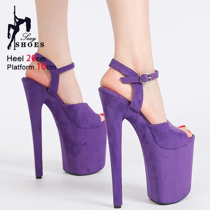 Purple Super High Heel Nightclub Stage Shoes Women 20CM Stiletto Suede Pole Dance Sandals Model Catwalk Show Summer High Heels