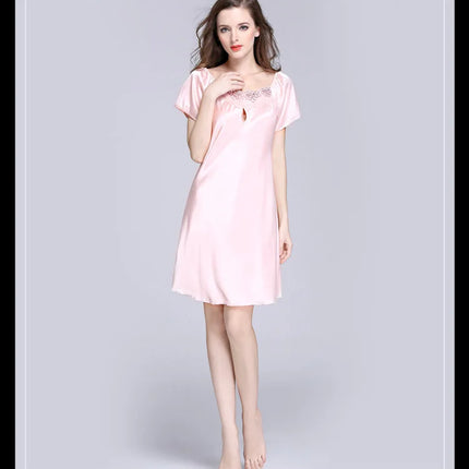 Women's Ice Silk Casual Silk Pajamas Sexy Lace Short Sleeve Women's Summer Pajamas Homewear