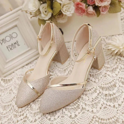 Fashion Spring and Summer Black High-heeled Shoes Women's High-quality Silver Wedding High-heeled Shoes Women's Gold Party Pump PlatiNum