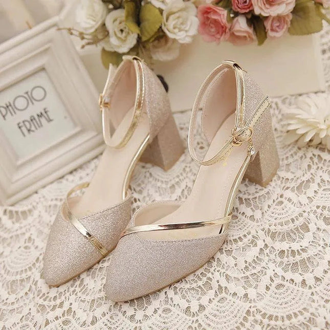 Fashion Spring and Summer Black High-heeled Shoes Women's High-quality Silver Wedding High-heeled Shoes Women's Gold Party Pump PlatiNum