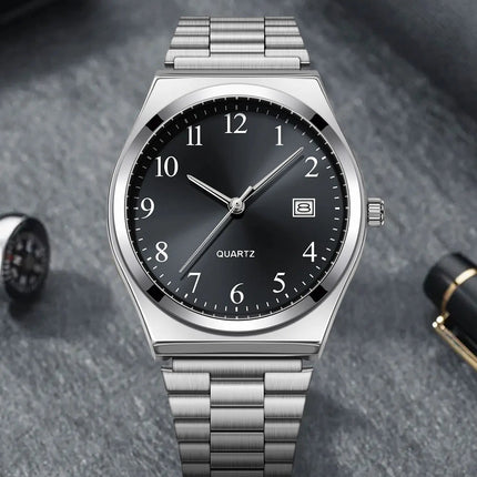 LUCKY FOX - Orologio da polso elegante e minimalista in acciaio inossidabile con quadrante nero - Cronometraggio preciso per tutti i giorni platinumshop