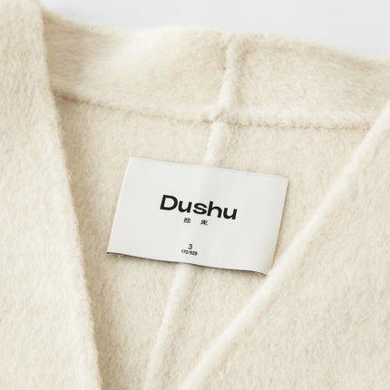 DUSHU Short Wool Coat  Fox Fur Collar and Camel Hair Women Warm Single Breasted Elegant Temperament Winter Batwing Sleeve