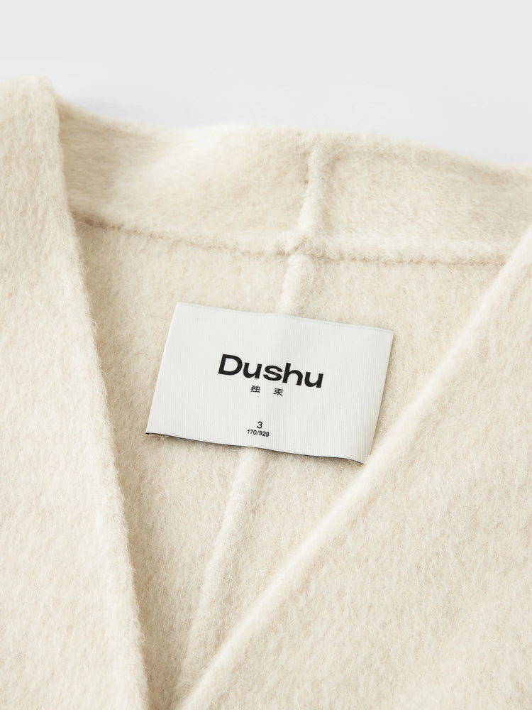 DUSHU Short Wool Coat  Fox Fur Collar and Camel Hair Women Warm Single Breasted Elegant Temperament Winter Batwing Sleeve