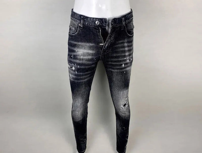 Street Fashion Men Jeans Retro Black Gray Elastic Slim Ripped Jeans Men High Quality Brand Designer Vintage Denim Pants Hombre PlatiNum