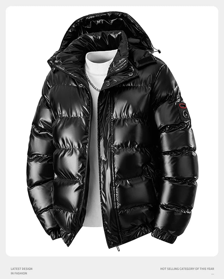 winter casual down cotton jacket Men's bright faced cotton jacket solid color thicken warm men winter coat hooded winter jacket