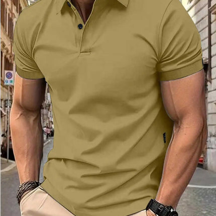 Men's Casual Short Sleeve Button-Up Lapel Solid Color T-Shirt