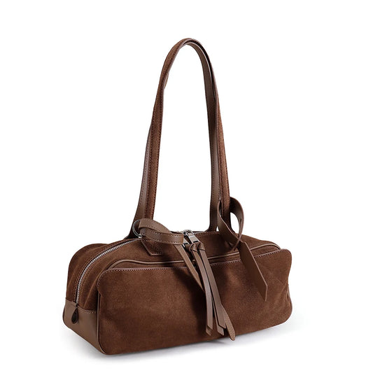 Borsa da viaggio grande di design di marca in stile Maillard francese in inverno Borsa da donna in pelle scamosciata opaca di lusso in pelle di mucca
