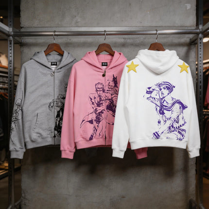 Jojo Bizarre Adventure Star Design Hoodies Women Men Zip Anime Hoodie Harajuku Streetwear Sweatshirt Y2k Men Clothing