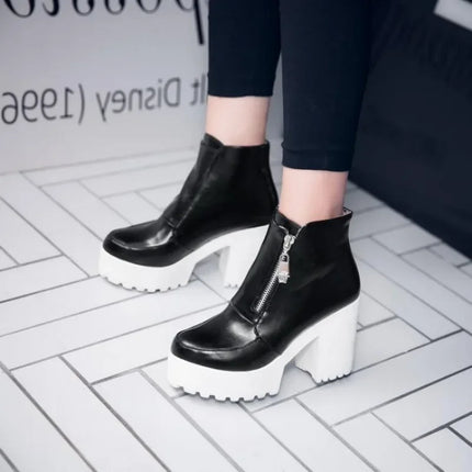 Black White Platform Ankle Boots for Women High Heels Boots Ladies Zip Autumn Winter Booties Woman Boots Shoes Ladies Shoes