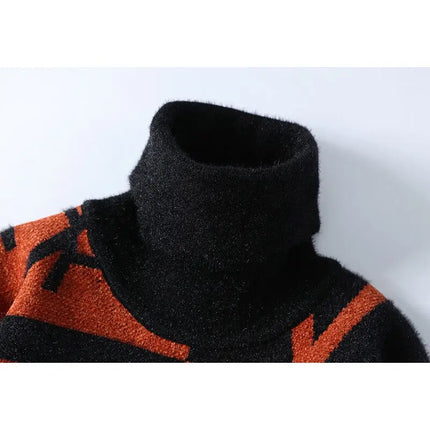 2024 Winter men's flower pattern Sweaters thick O-neck sweater men youth autumn Men's Turtle neck wool Casual Knitwear Pullover