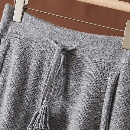 Women's 100% Cashmere Elastic Waist Mid-Length Midi Skirt Autumn Winter Casual Versatile Knitwear Bottoms Casual Fashion Skirt PlatiNum