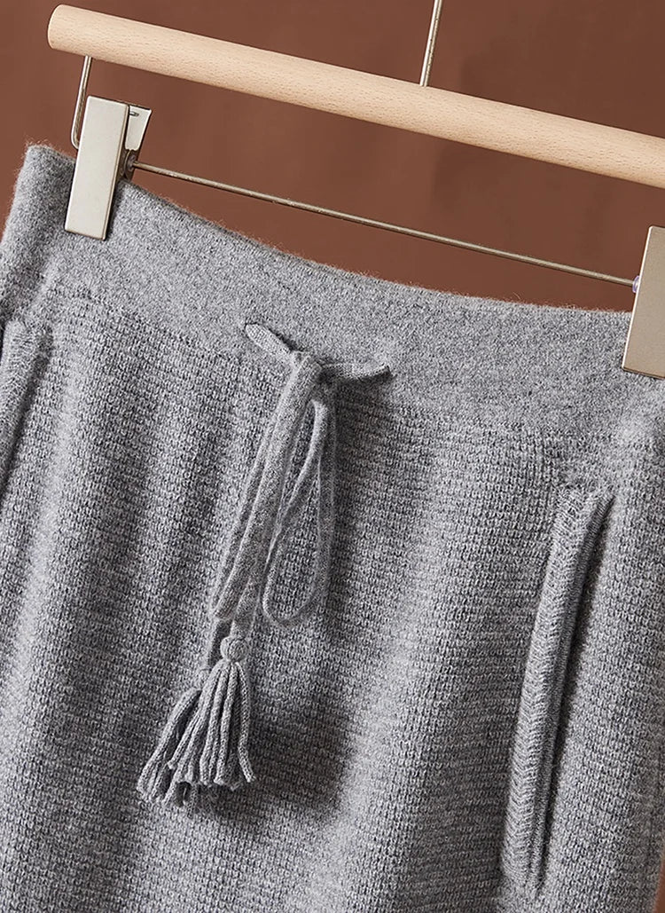 Women's 100% Cashmere Elastic Waist Mid-Length Midi Skirt Autumn Winter Casual Versatile Knitwear Bottoms Casual Fashion Skirt PlatiNum