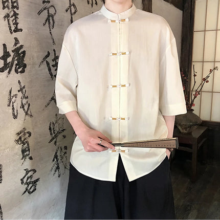 Camicia sottile estiva da uomo in stile giapponese tradizionale retrò in lino a maniche corte traspirante comoda camicia casual da uomo alla moda