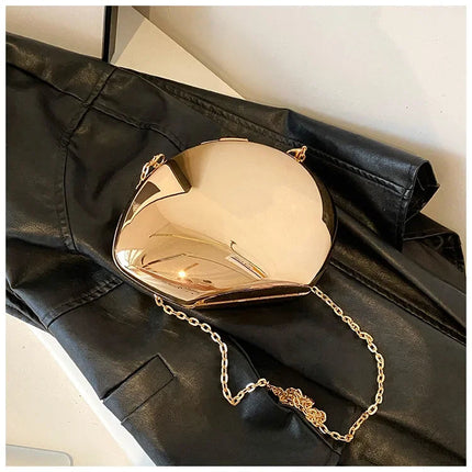 Designer Acrylic Shell Shape Clutch Bag Gold Silver Women Evening Party Bag Cute Shiny Metal Shoulder Crossbody Bags Small Purse PlatiNum