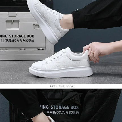 2026 Men's Casual Shoes Spring and Autumn Flat-soled Casual Leather Shoes Sports Shoes Black and White Men's Thick-soled Shoes