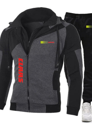 2025 Spring Autumn Claas Print Comfortable Splicing Hoodies+Trendy Solid Color Sweatpants Suit Men's Hooded Tracksuit Sports Set PlatiNum