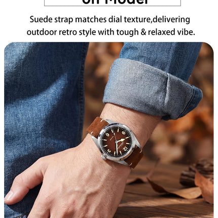 ADDIESDIVE NEW Luxury Quartz Men's 36mm Watch AD2544 Sapphire Crystal 100M Waterproof C3 Retro Luminous Leather Strap Wristwatch