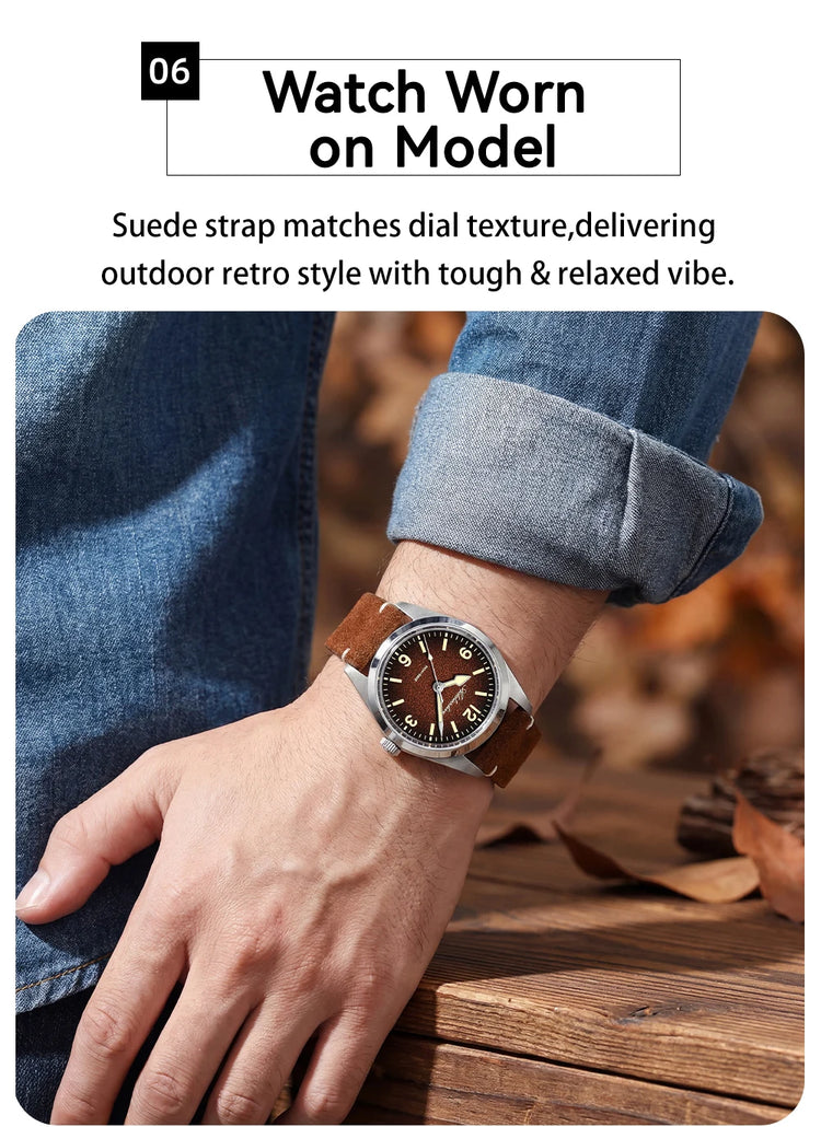 ADDIESDIVE NEW Luxury Quartz Men's 36mm Watch AD2544 Sapphire Crystal 100M Waterproof C3 Retro Luminous Leather Strap Wristwatch
