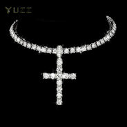 Hip Hop Iced Out Cross Pendant Necklace Strap 4mm Zircon Tennis Chain Men Women Sparkling Necklace Punk Jewelry Fashion Gift PlatiNum