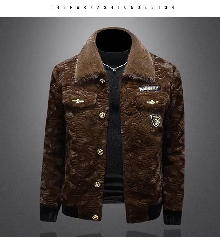Winter Men Gold Mink Fur Thickened Sheepskin Water-Repellent One-Piece Collar Coat Mens Wool Trench Coat Manteau Homme Hiver