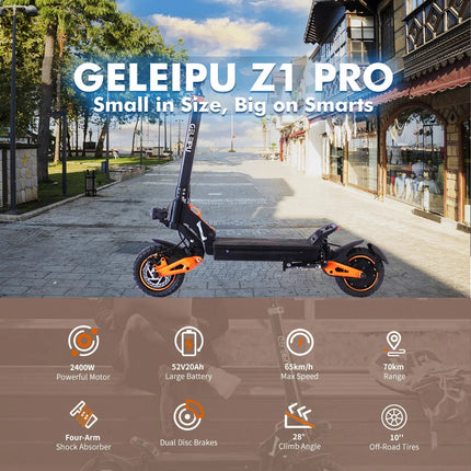 Monopattino Elettrico GELEIPU Z1 PRO per Adulti, Velocità Massima 65km/h, Doppio Motore 2400W, E-Scooter Potente platinumshop