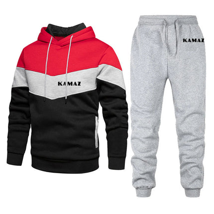 2025 Spring And Autumn Man's KAMAZ TRUCK Logo Print Convention Pocket Pullover Outdoor Sports Hoodies+Casual Long Pants Suits PlatiNum