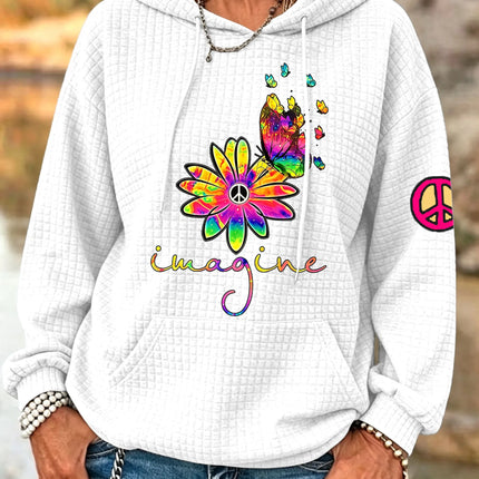 ilstile Women's Hippie Flower Print Hoodies Autumn Outdoor Sports Long Sleeve Casual Loose Round Neck Hooded Hoodies Hot Sale