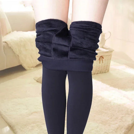 Sexy Women Thermal Leggings Winter Warm Elastic Translucent Pantyhose Female Fleece Thermal High Waist Slim Thicken Tight Pants PlatiNum