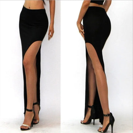 Modische geteilte Röcke Sexy lange Röcke für Damen Offener seitlicher Schlitzrock High-Waist-Rock mit hohem Schlitz Schwarz