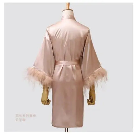 Donna piuma sposa damigella d'onore abito da sposa raso Kimono accappatoio abito da notte ricamo lettera camicia da notte scollo a v Lingerie