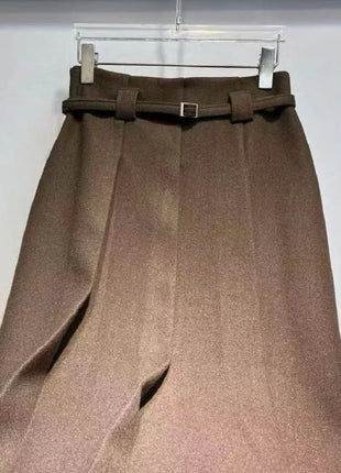 New Arrival Long Skirts 2025 Winter Fashion Women Belt Patchwork Casual Party Long Maxi Khaki Grey Black Wool Pleated Skirts PlatiNum