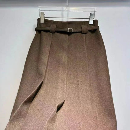 New Arrival Long Skirts 2025 Winter Fashion Women Belt Patchwork Casual Party Long Maxi Khaki Grey Black Wool Pleated Skirts PlatiNum
