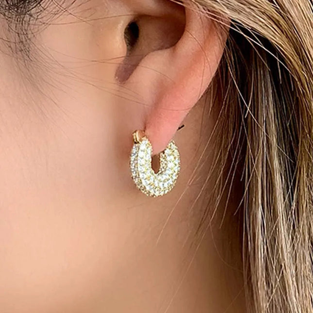 Stainless Steel Gold Color Large Round Hoop Earrings for Women Exquisite Shiny Zircon Circle Huggie Chunky Earring Jewelry Gifts PlatiNum