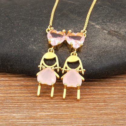AIBEF Cuore Strass Ragazza e Ragazza Donna Ciondolo Collana Madre Cubic Zirconia Rame Dolce e Carino Gioielli Regalo di Fascino per Bambini