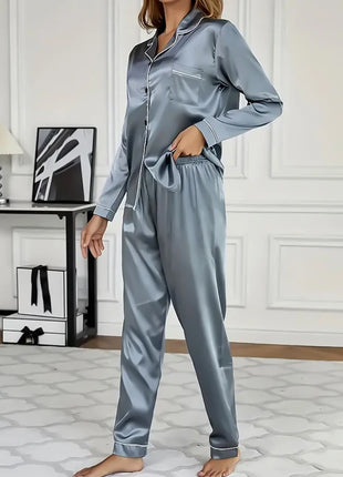 Pigiama da donna in raso di lusso Pj Set Colletto rovesciato Bottoni Top e pantaloni Indumenti da notte e pigiama per abiti estivi per la casa