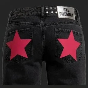 Y2k One Dilemma Pantaloni in denim Stampa leopardata Stella Jeans a gamba larga Streetwear Jeans larghi a vita alta Harajuku Abbigliamento donna gotico