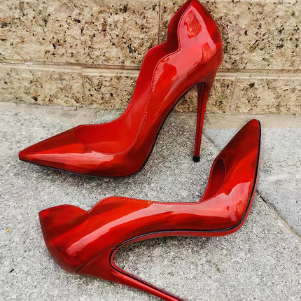 2024 Nuova Primavera/Estate 12 centimetri Bocca Ultra Superficiale Nero Rosso Fondo Tacchi Alti Tacchi Sottili delle Donne Sexy A Punta Grandi Singoli scarpe