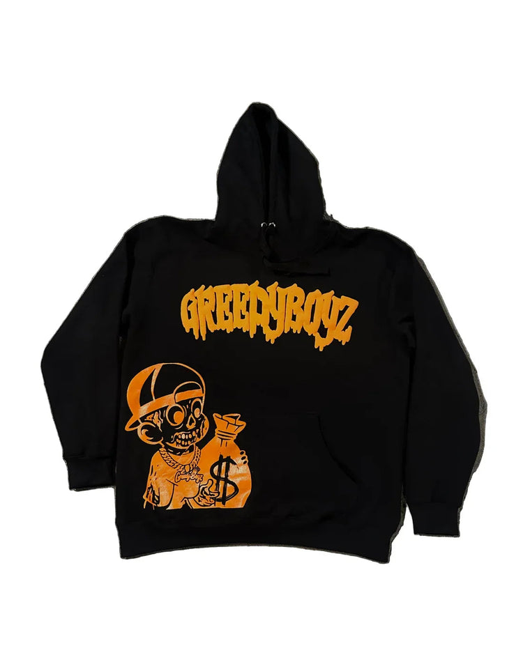 Street Hip Hop Style Money Skull Print Men Hoodie Set Black Bold Print Oversized Fashionable Versatile Hoodie Streetwear Fashion PlatiNum
