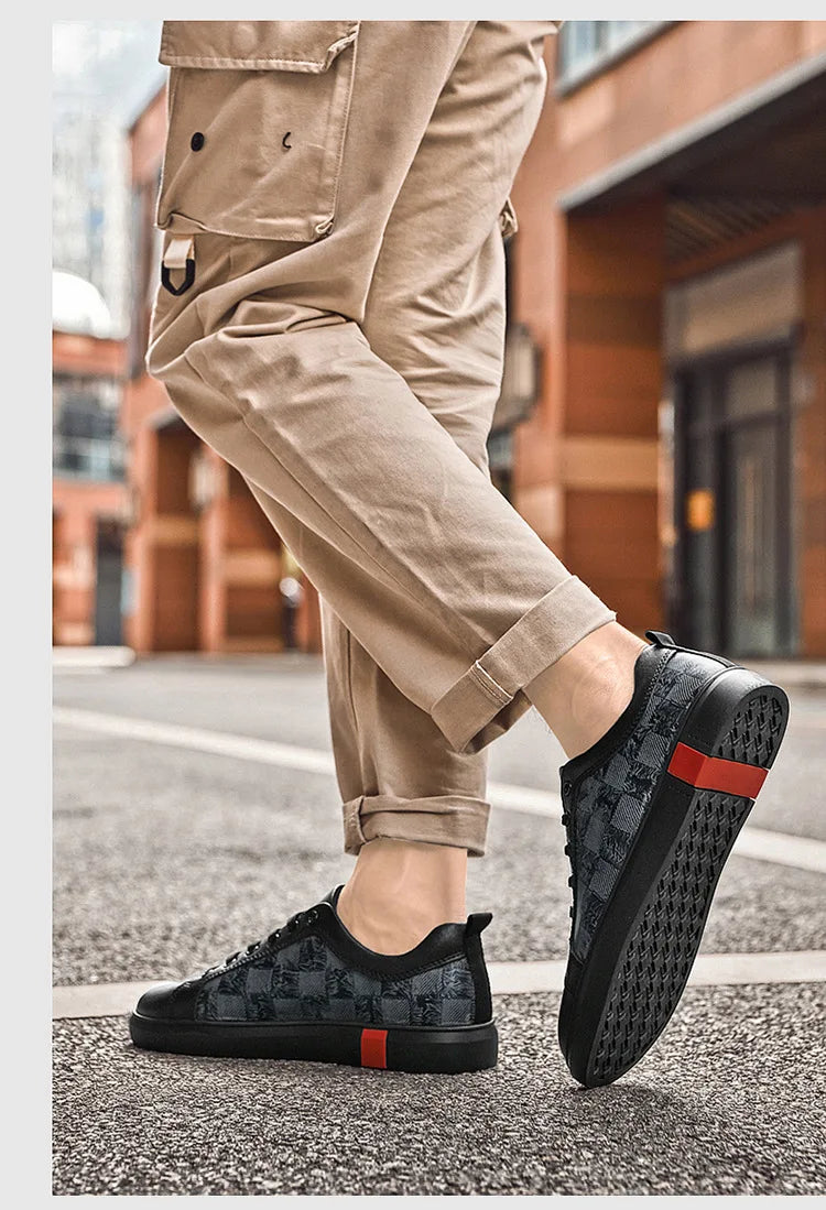 Europe New Shoes for Men Genuine Leather Casual Shoes Cool Black Flat Skateboard Shoes Street Fashion Sneakers