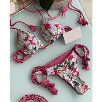 Nuovo Costume da Bagno Sexy da Donna, Set Bikini all'Uncinetto a 2 Pezzi, Triangolare Brasiliano, Push-Up, per Spiaggia Estiva PlatiNum